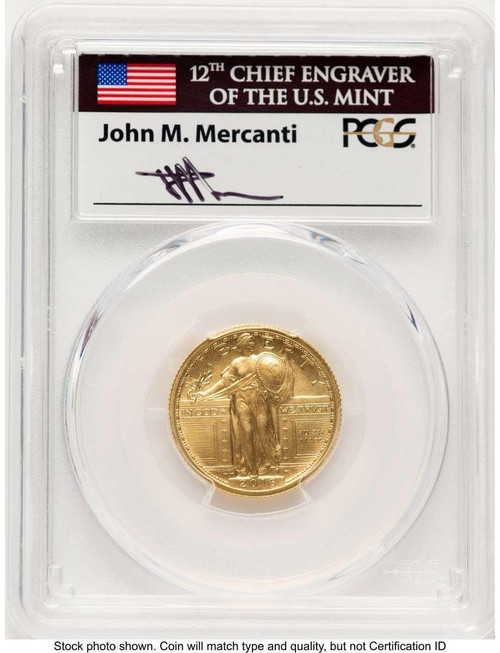 Bullionshark 2016-W 25C Modern Bullion Coin PCGS MS70 DCAM    Standing Liberty - Quarter-Ounce Gold - 100th Anniversary - First Day of Issue - Washington DC - Mercanti - HAT507783002 