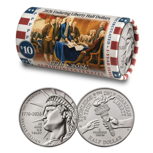 1776-2026 P Enduring Liberty Half Dollar Roll BU America 250 - U.S. Mint Color Wrapper
