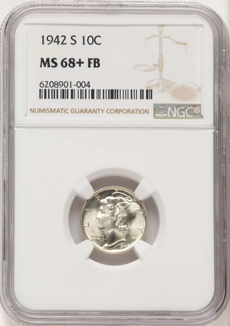 1942-S 10C Mercury Dime Coin NGC MS68  + coin front image