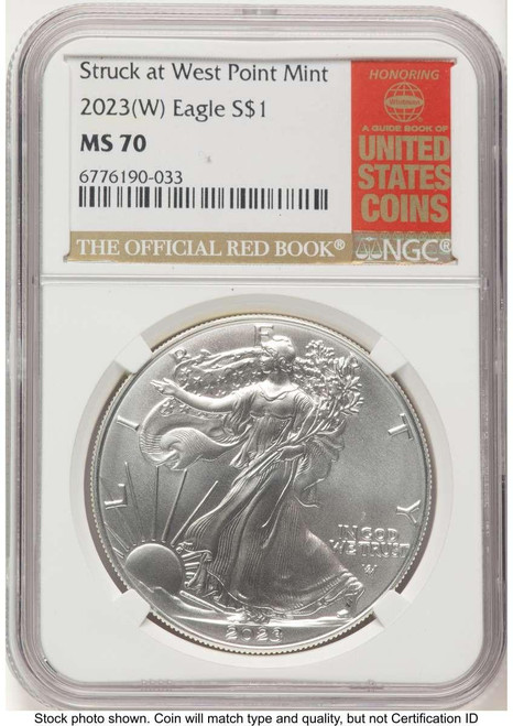 Bullionshark 2023-(W) $1 American Silver Eagle Coin NGC MS70 - Struck at West Point - HAT517974215 