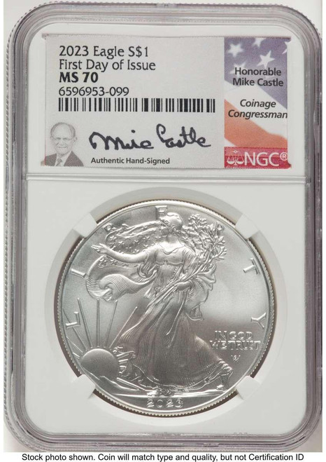 Bullionshark 2023 $1 American Silver Eagle Coin NGC MS70 - First Day of Issue - HAT770776002 