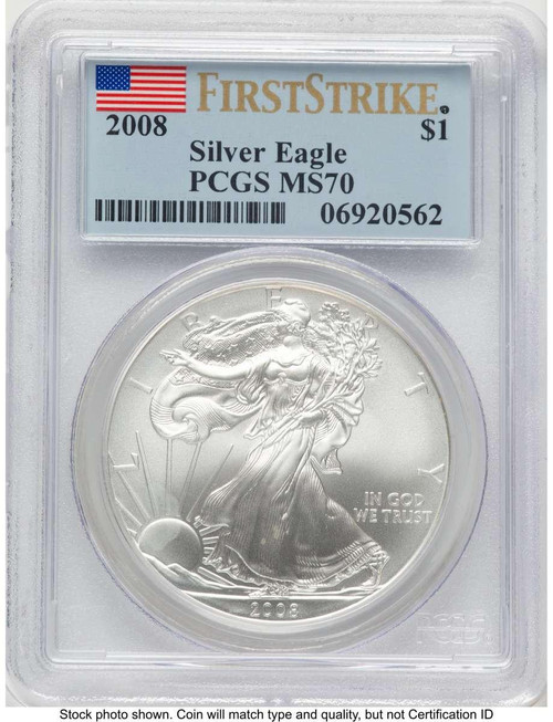 Bullionshark 2008 S$1 American Silver Eagle Coin PCGS MS70 - First Strike - HAT506806013 