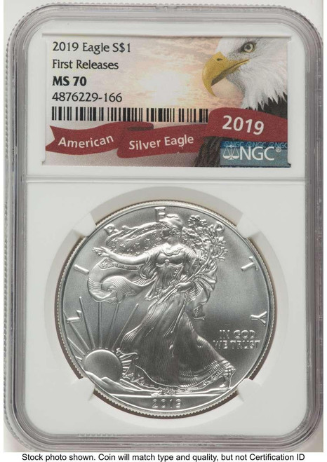 Bullionshark 2019 S$1 American Silver Eagle Coin NGC MS70 - First Strike - HAT777064016 
