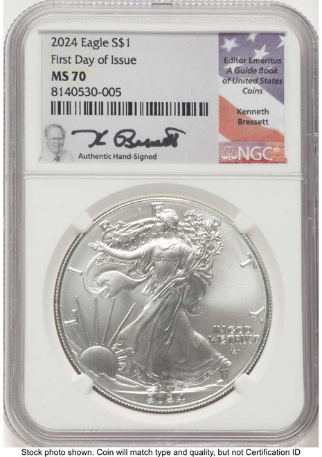 Bullionshark 2024 $1 American Silver Eagle Coin NGC MS70 - First Day of Issue - HAT775691002 