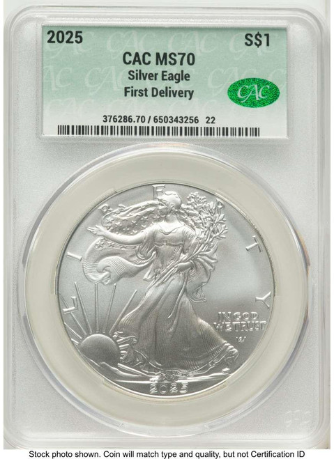Bullionshark 2025 $1 American Silver Eagle Coin CACG MS70 - First Strike - HAT520324150 