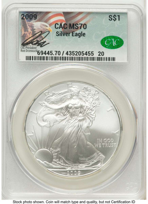 2009 S$1 American Silver Eagle Coin CACG MS70 coin front image
