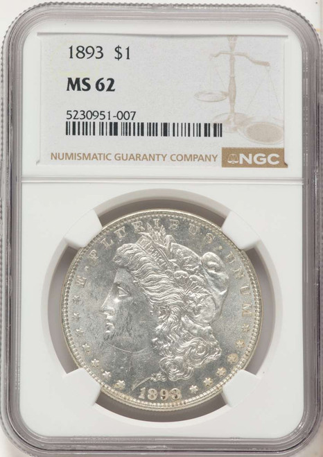 1893 S$1 Morgan Silver Dollar Coin NGC MS62 coin front image