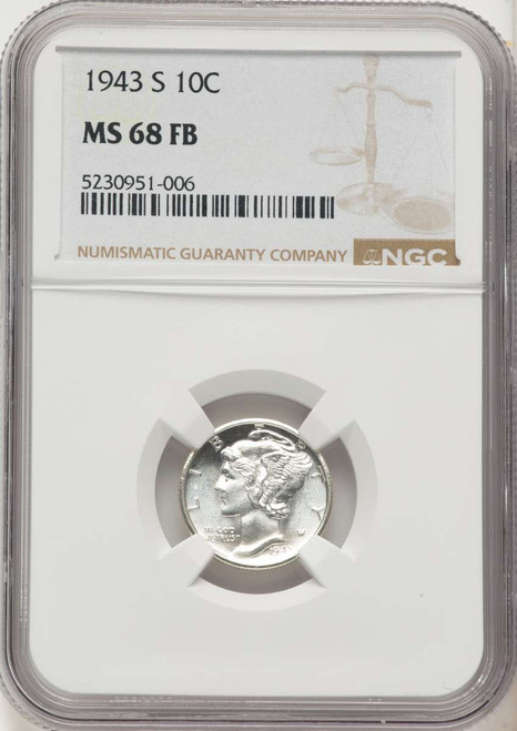 1943-S 10C Mercury Dime Coin NGC MS68 coin front image