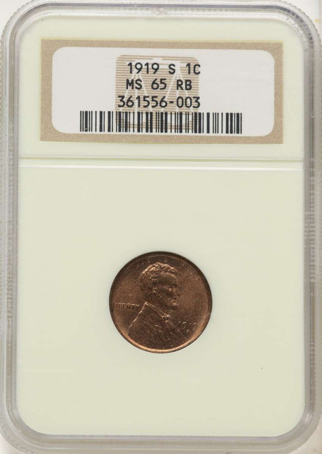 1919-S 1C Lincoln Cent Coin NGC MS65     RB coin front image