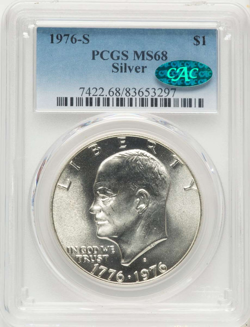 1976-S S$1 Eisenhower Dollar Coin PCGS MS68  CAC  Bicentennial - Silver coin front image