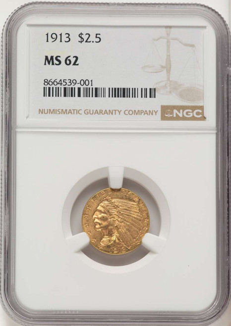 1913 $2.5 Indian Gold Quarter Eagle Coin NGC MS62 coin front image