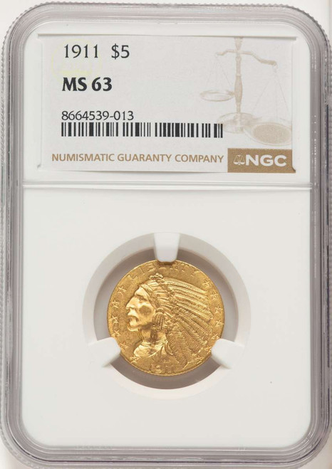 1911 $5 Indian Gold Half Eagle Coin NGC MS63 coin front image