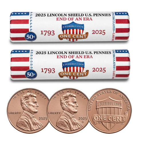  2025 Lincoln Shield Penny Final-Year P & D Two-Roll Set – 100 Uncirculated Cents 