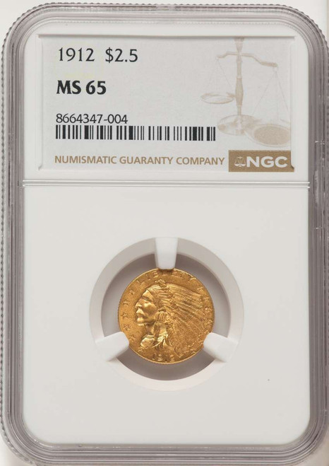 1912 $2.5 Indian Gold Quarter Eagle Coin NGC MS65 coin front image