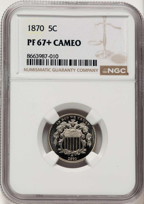 Bullionshark 1870 5C Proof Shield Nickel Coin NGC PF67 CAMEO   + - HAT784848003 