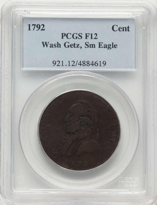 Bullionshark 1792 CENT Colonial Coin PCGS F12   Washington Getz Pattern Cent - Small Eagle - Copper - Plain Edge - BN - HAT788141023 