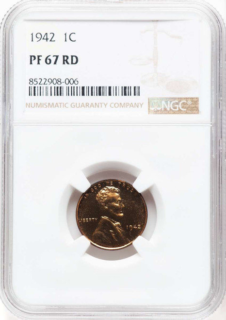 1942 1C Proof Lincoln Cent Coin NGC PF67     RD coin front image