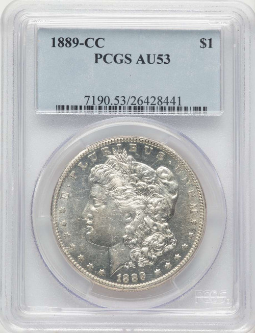 1889-CC S$1 Morgan Silver Dollar Coin PCGS AU53 coin front image