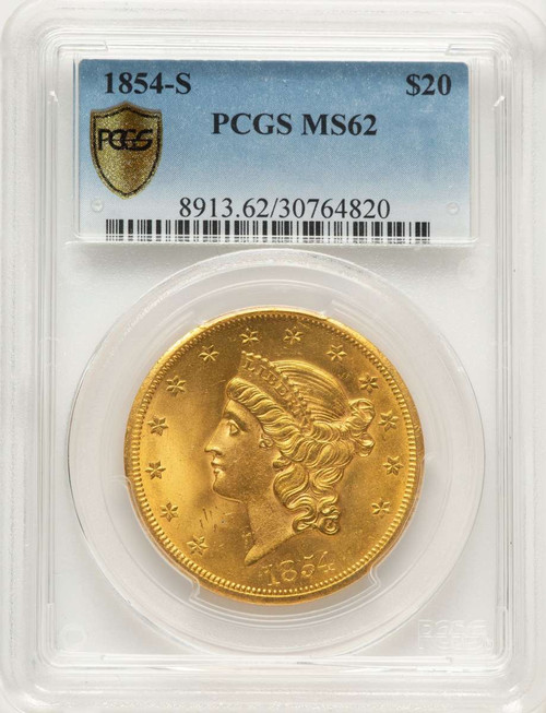 1854-S $20 Liberty Gold Double Eagle PCGS MS62 coin front image