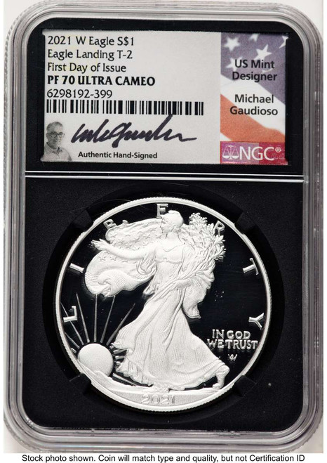 2021-W S$1 Proof American Silver Eagle Coin NGC PF70 UCAM - Type Two - First Day of Issue coin front image