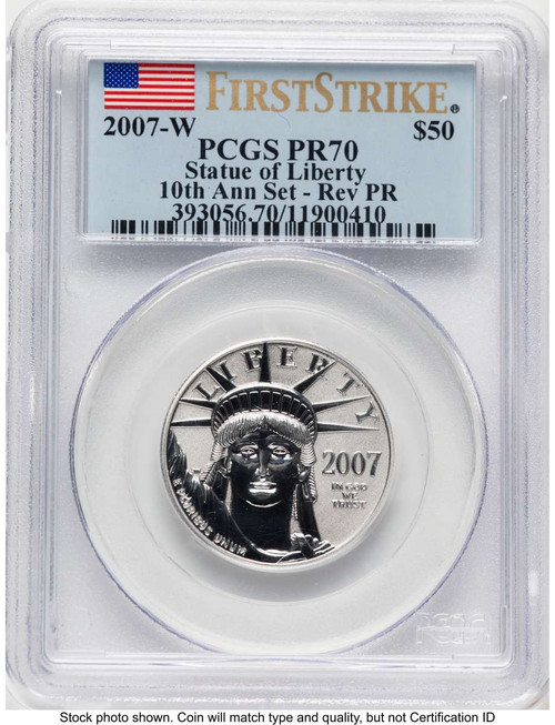 2007-W $50 Reverse Proof 1/2 oz Platinum Eagle Coin PCGS rev PR70 - 10th Anniversary coin front image