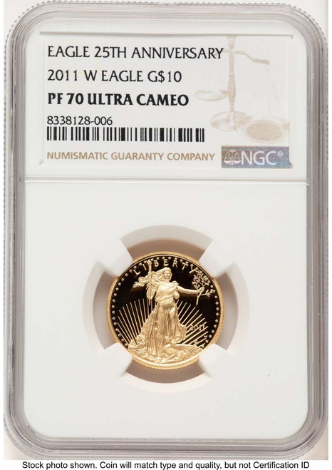 2011-W $10 Proof 1/4 oz American Gold Eagle Coin NGC PF70 UCAM coin front image