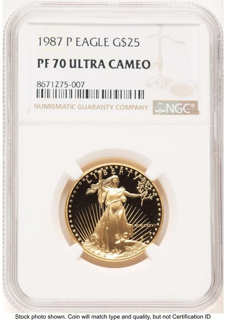 1987 G$25 Proof 1/2 oz American Gold Eagle Coin NGC PF70 UCAM coin front image
