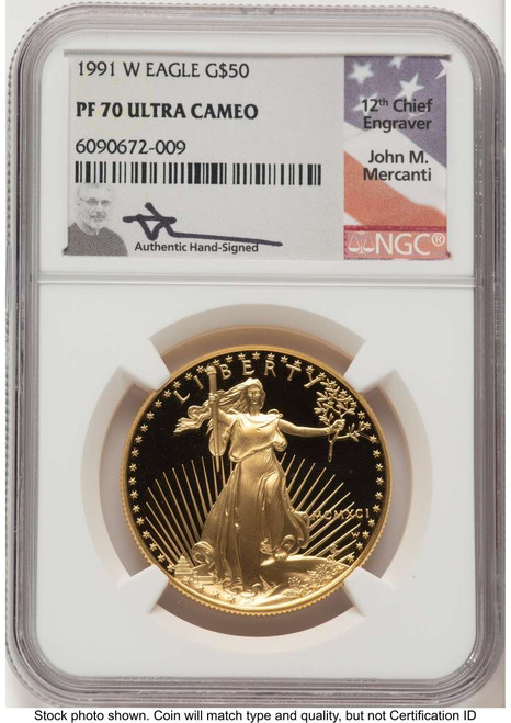 1991-W $50 Proof 1 oz American Gold Eagle Coin NGC PF70 UCAM coin front image