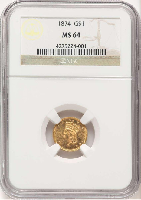 Bullionshark 1874 G$1 Gold Dollar Coin NGC MS64 - HAT779406019 