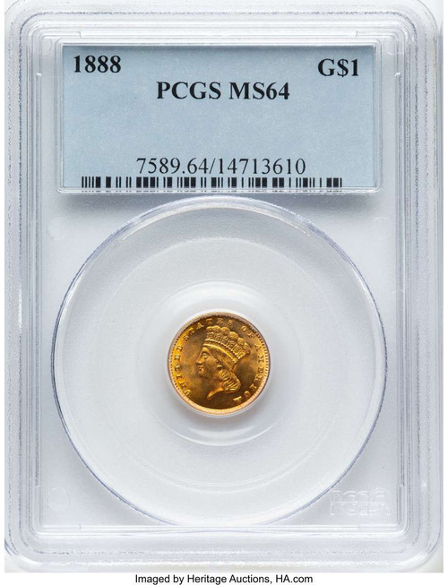 1888 G$1 Gold Dollar Coin PCGS MS64 coin front image
