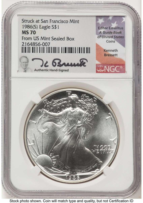 Bullionshark 1986-(S) S$1 American Silver Eagle Coin NGC MS70 - Struck at San Francisco - HAT519969083 