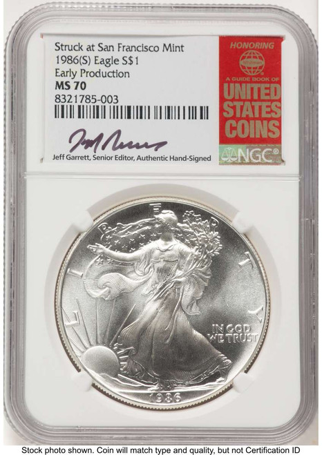 1986-(S) S$1 American Silver Eagle Coin NGC MS70 - Struck at San Francisco coin front image