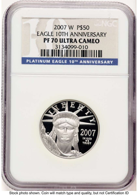 2007-W $50 Proof 1/2 oz Platinum Eagle Coin NGC PF70 UCAM - Statue of Liberty coin front image