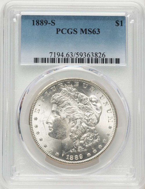1889-S S$1 Morgan Silver Dollar Coin PCGS MS63 coin front image