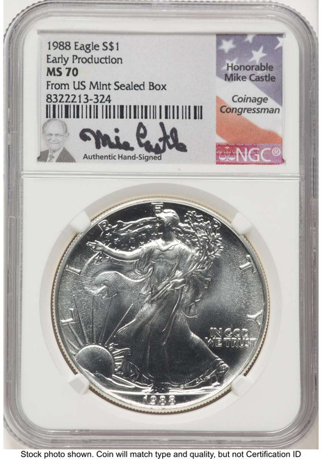 1988 S$1 American Silver Eagle Coin NGC MS70 coin front image