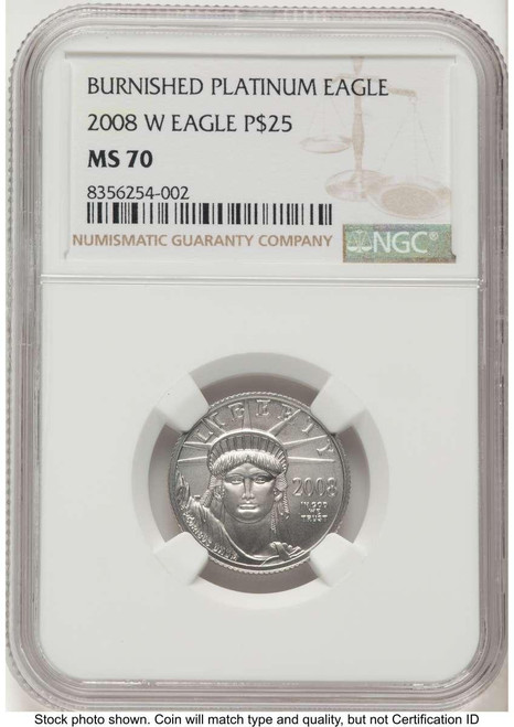 Bullionshark 2008-W $25 Burnished 1/4 oz Platinum Eagle Coin NGC MS70 - HAT777192003 