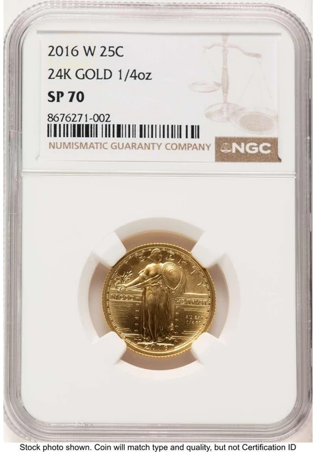 Bullionshark 2016-W 25C Modern Bullion Coin NGC MS70   Standing Liberty - Quarter-Ounce Gold - 100th Anniversary - HAT523214011 