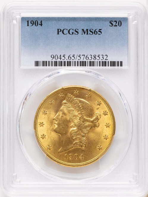 1904 $20 Liberty Gold Double Eagle PCGS MS65 coin front image