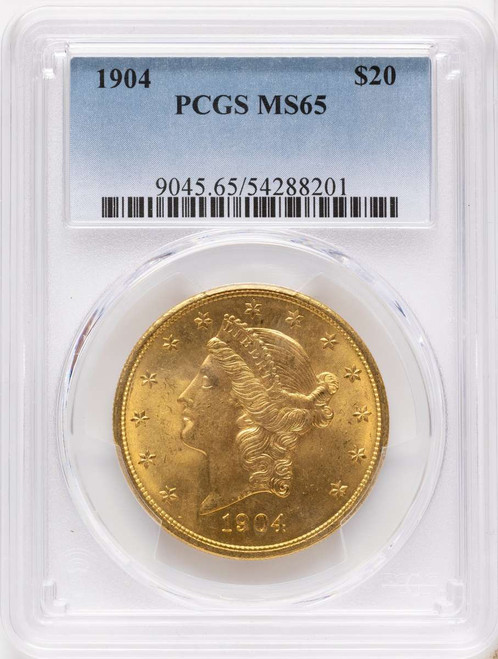 1904 $20 Liberty Gold Double Eagle PCGS MS65 coin front image