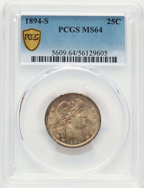 1894-S 25C Barber Quarter Coin PCGS MS64 coin front image