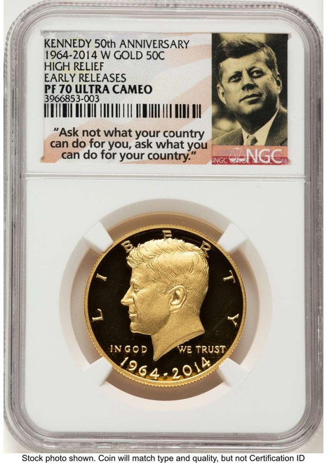 Bullionshark 2014-W 50C Proof Kennedy Half Dollar Coin NGC PF70   Gold - 50th Anniversary - HAT789153001 