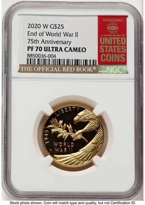 Bullionshark 2020-W $25 Proof Modern Bullion Coin NGC PF70   End of World War II 75th Anniversary Gold $25 - HAT760073001 