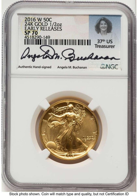 Bullionshark 2016-W 50C Modern Bullion Coin NGC MS70   Walking Liberty - Half-Ounce Gold - First Strike - HAT789075004 