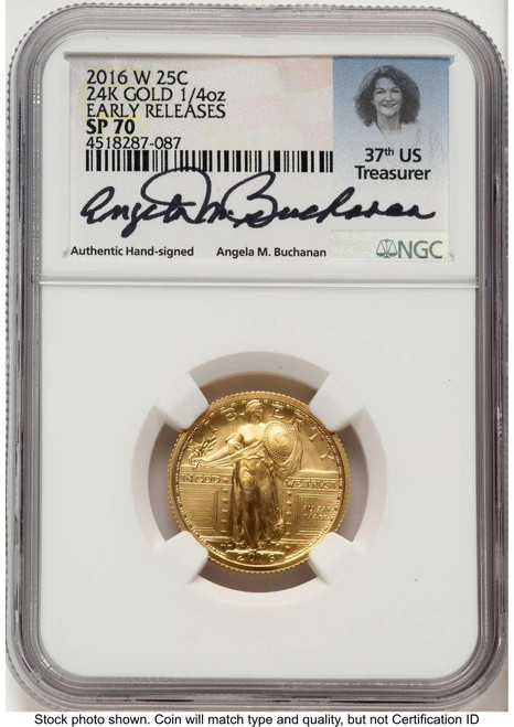 Bullionshark 2016-W 25C Modern Bullion Coin NGC MS70   Standing Liberty - Quarter-Ounce Gold - 100th Anniversary - First Strike - HAT789075003 