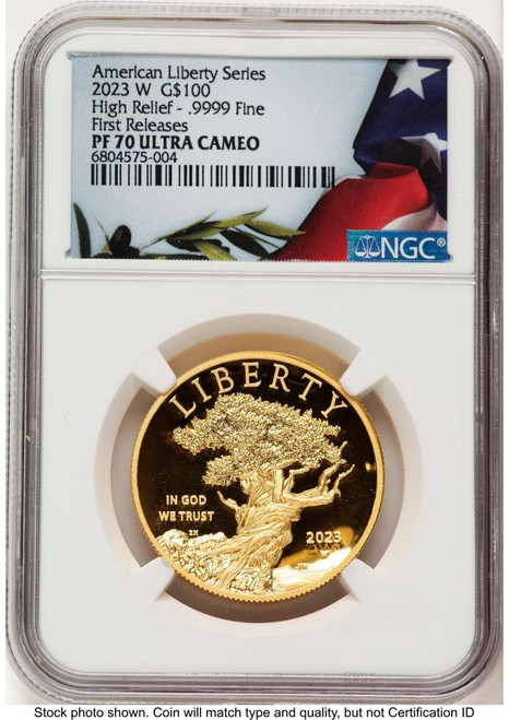 Bullionshark 2023-W $100 Gold High Relief Coin NGC MS70 UCAM    American Liberty - HAT789881001 