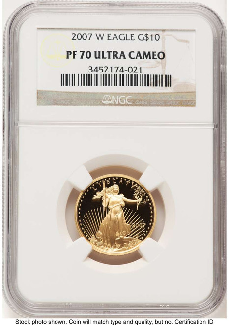 2007-W $10 Proof 1/4 oz American Gold Eagle Coin NGC PF70 UCAM coin front image