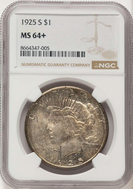 Bullionshark 1925-S S$1 Peace Silver Dollar Coin NGC MS64  + - HAT787620002 