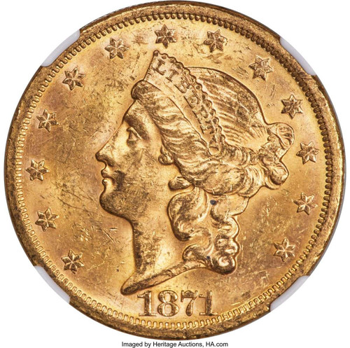 Bullionshark 1871-S $20 Liberty Gold Double Eagle NGC MS62 - HAT789813003 