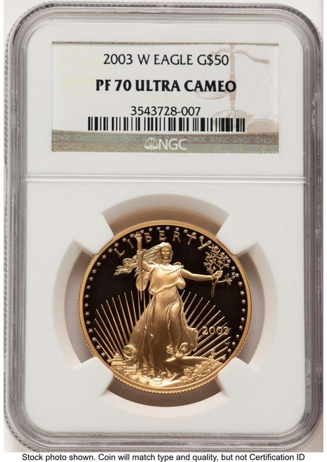 2003-W $50 Proof 1 oz American Gold Eagle Coin NGC PF70 UCAM coin front image