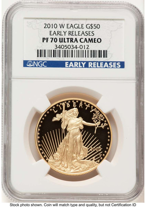 2010-W $50 Proof 1 oz American Gold Eagle Coin NGC PF70 UCAM - First Strike coin front image